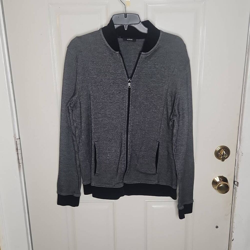 Alfani gray and black full zip sweater men's size M